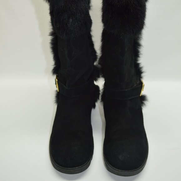 Coach Deeann Black Suede Signature Embossed Fur Boots Women's Size 7B - Picture 3 of 12